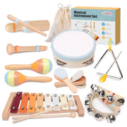 YHHYTOY Montessori Toys Wooden Baby Musical Instruments Set for Toddlers | 18 Month Old Toys Toddler Percussion Instruments, Xylophone Maracas Tambourine Birthday Christmas Gifts for Girls Boys Kids