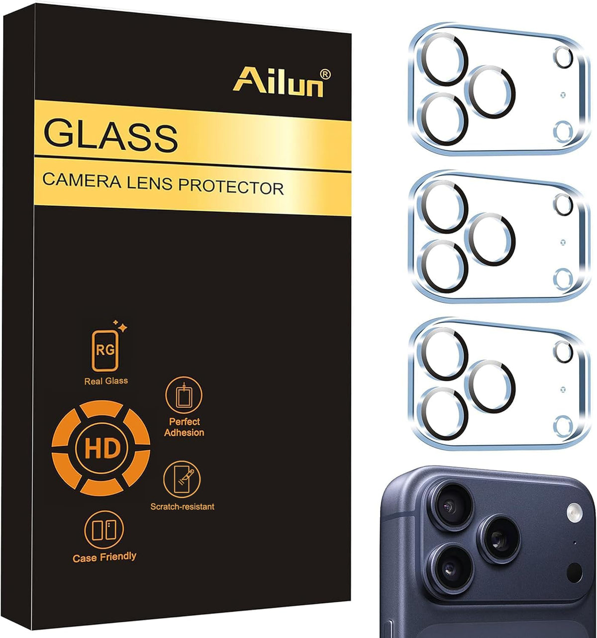 Ailun 3 Pack Camera Lens Protector for iPhone 17 Pro Max, Tempered Glass | Tempered Glass, Ultra HD, Anti-Scratch, Case Friendly