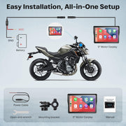 WonVon 5 Inch Motorcycle Carplay GPS Navigation System with Apple Carplay and Android Auto Portable Screen with Dual Bluetooth, Navigation, Siri, Google Assistant（Not Inchluded TPMS）