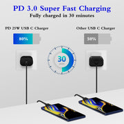 Type C Charger Fast Charging 2-Pack 25W Long 6FT USB C Cable | USBC Charger Block Compatible with Galaxy S26 S25 S24 S23 S22 S21/iPhone 17/16/16 Pro Max/15/15 Pro Max/15 Plus-Black