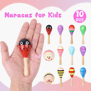 POPLAY 10PCS Mini Wooden Maracas, Maracas for Toddler Musical Instruments Wooden Shakers Baby Musical Toys Infant Learning Toys