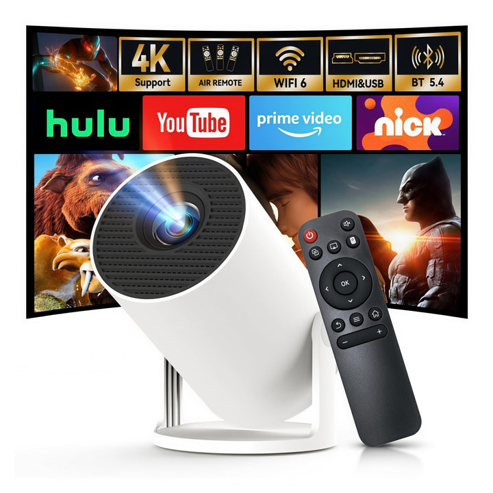 [Built-in Apps & 2026 Upgraded] Mini Projector with Wi-Fi 6 & Bluetooth 5.4, 1080P 4K Support Full HD, Auto Keystone 360° Portable Home Cinema Smart Projector for iOS/Android X1