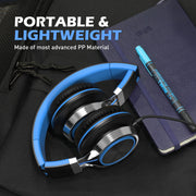 AILIHEN C8 Kids Wired Headphones with Mic for School, 3.5mm Jack, BlackBlue | On Ear Headsets and Volume Control Foldable, Corded Computer Chromebook for Children Teens Classroom Online Learning Travel