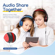 EarFun K1 Kids Headphones Wired with Mic, Volume Limit Headphones for Kids | Portable Wired Headphone with Shareport, Stereo Sound, Foldable Headset for School/Toddler/Tablet/iPad/Kindle, Black Red