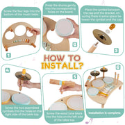 Kids Drum Set, Montessori Toys Wooden Musical Instruments for Baby Toddlers | Drum Kit with Cymbals & Xylophone, Sensory Toys for Music Learning, Fine Motor Skills, Preschool Birthday Gift for Boys Girls