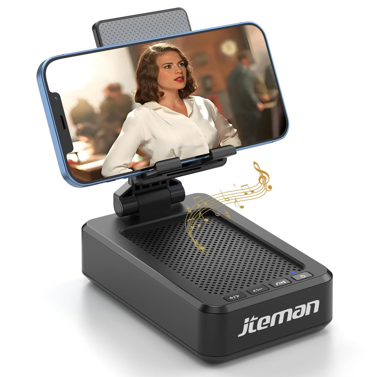 JTEMAN Cell Phone Stand with Bluetooth Speaker,Birthday Gifts for Men Women | Big Sound & Clear Audio,Cool Tech Gadget Wireless Speaker, Unique Ideal Gifts, Foldable Adjustable Phone Stand for Desk