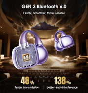 Kinglucky Clip-On Earbuds Gen 3, Open-Ear Wireless Bluetooth 6.0 Headphones with Mic, Secure Fit for Small Ears & Glasses Wearers, 50H Playtime, ENC, IPX5 Waterproof Sport Ear Buds (Purple)