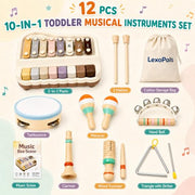 LexoPals Kids'Musical Instruments Set, Montessori Toys for Toddlers | 2-in-1 Piano Xylophone & Wooden Toys Set, Neutral Preschool Educational Percussion Instruments, Birthday Gifts for Kids