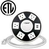 ETL Certified Round Power Strip - 5 Outlets with Surge Protection, 2 USB Charging Ports, and On/Off Button