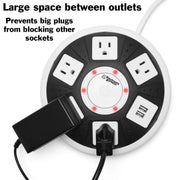 ETL Certified Round Power Strip - 5 Outlets with Surge Protection, 2 USB Charging Ports, and On/Off Button