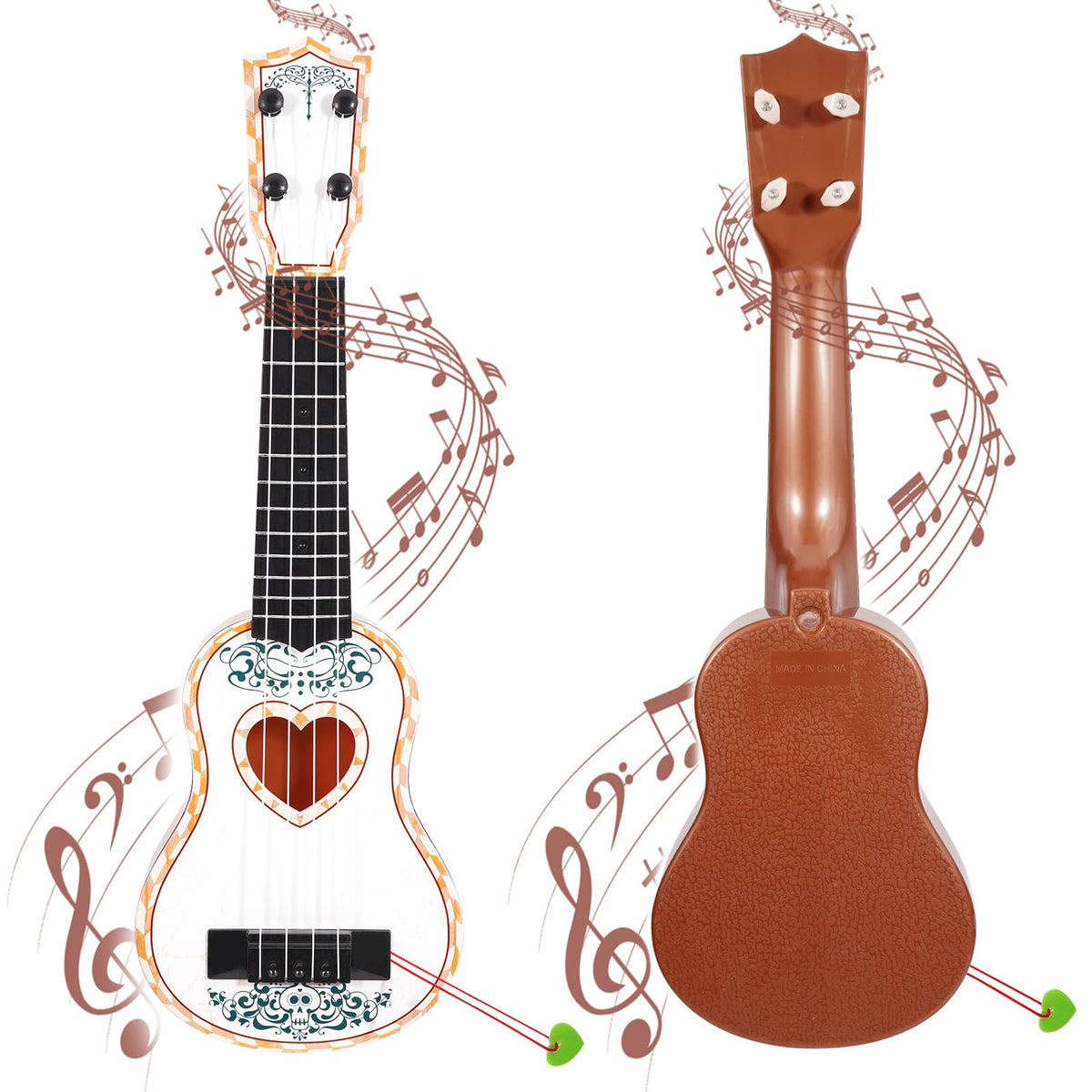 Raimy 17in Ukulele Guitar for Kids, 4 String Mini Toddler Music Toy | Kids Ukulele, Educational Musical Instrument for Beginners, Birthday Gift for Age 3 4 5 6 7 8 9 Years Boys Girls (White)