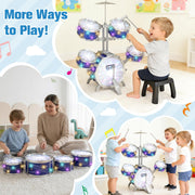 Kids Drum Set for Toddlers 1-3, 5-Piece Light Up Jazz Drum Kit with Stool | Upgraded Jazz Drum Set for Kids, Lights Musical Instrument, Beginner Kit, Birthday Christmas Gift for Boys Girls Ages 3-5 5-7