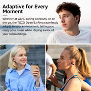 TOZO OpenEarRing Open Ear Earbuds 40H Bluetooth 5.4 Lightweight Comfort | Open Ear Clip On Wireless Earbuds with Smart Digital LED Display, Stable Connection, Secure Fit for Driving Workout Black