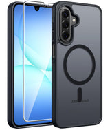 FNTCASE for Samsung Galaxy A17/A16 5G Phone Case, Fit for Magsafe, Black | Screen Protector, Translucent Matte, Military Grade Drop Proof, Shockproof Protection Bumper, Protective Magnetic Phone Cover