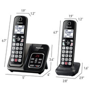 Panasonic Cordless Phone with Answering Machine, 2 Handsets Landline Phone | Home phones landline cordless featuring an answering machine, call block and caller ID, Metallic Black, KX-TGD832M