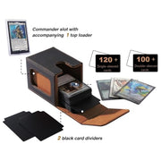 Venssu MTG Deck Box with Commander Display, Fits TCG Cards (Black＆Brown) | Holds 120 Single/100 Double-Sleeved Cards, Fit MTG/PTCG/OPTCG Cards, Strong Magnet, PU Leather, With 2 Dividers & 1 Toploader