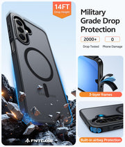FNTCASE for Samsung Galaxy A17/A16 5G Phone Case, Fit for Magsafe, Black | Screen Protector, Translucent Matte, Military Grade Drop Proof, Shockproof Protection Bumper, Protective Magnetic Phone Cover