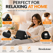 Brookstone Tablet Lap Cushion - Tablet and Phone Holder for Bed, Flights, and Travel, Two Angled Memory Foam Lap Desk for Reading and Hands Free Viewing, Compatible iPad and Kindle Accessories, Black