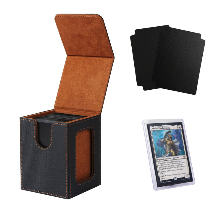 Venssu MTG Deck Box with Commander Display, Fits TCG Cards (Black＆Brown) | Holds 120 Single/100 Double-Sleeved Cards, Fit MTG/PTCG/OPTCG Cards, Strong Magnet, PU Leather, With 2 Dividers & 1 Toploader
