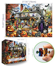 MINIWAN Halloween 1000 Piece Jigsaw Puzzle for Adults, 27.5" x 19.7" | Spooky Haunted House with Pumpkins & Witches, Challenging Fall Decor Puzzle, Unique Gift Idea for Halloween Enthusiasts