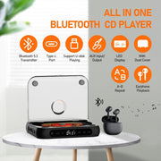 ENVYCLOUD CD Player Portable with Dual Stereo Speakers, Rechargeable Portable CD Player with Bluetooth for Home with Headphones,Black