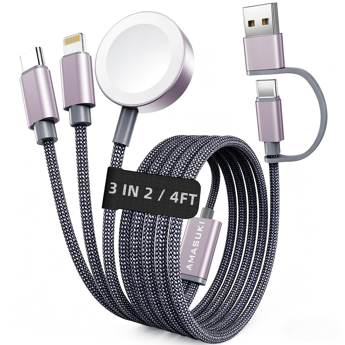 2026 Travel Essentials for Apple Watch Charger,Cruise Vacation Camping Essentials,iPhone Charger,Multi Charging Cable,3 in 2 Charging Docks for iWatch Series 12 11-2/Ultra,iPhone 18 17-12,Car