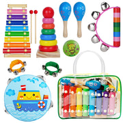 Childom Wooden Musical Instruments Set, Preschool Percussion Instrument Kit | Educational Music Learning Toy Set, Christmas Birthday Gift for Boys and Girls Ages 3 and Up, Includes Xylophone,Bells & Drum