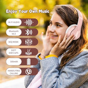 Glynzak Wireless Bluetooth Headphones Over Ear V6.0 HiFi Stereo with Mic | 65H Playtime 6EQ Modes Foldable Bluetooth Headset with Microphone for Travel Smartphone Computer Laptop Rose Gold