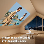 Mini Projector with 4K Support, Portable Short Throw Proyector | Electric Focus&Keystone, 270° Rotatable Stand, Compatible with TV Stick, Phone & Laptop, Holiday Gift Idea