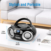 MEGATEK Portable CD Player Boombox with Bluetooth & FM Radio – Black | USB Playback, Clear Stereo Sound, AUX Input, Headphone Jack, CD-R/RW & MP3-CD Support, LCD Display, AC/Battery Powered
