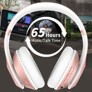 Glynzak Wireless Bluetooth Headphones Over Ear V6.0 HiFi Stereo with Mic | 65H Playtime 6EQ Modes Foldable Bluetooth Headset with Microphone for Travel Smartphone Computer Laptop Rose Gold