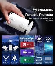 Magcubic Mini Projector with WiFi and Bluetooth, 4K Support Smart Portable Projector, Small Proyector with 200ANSl & AutoKeystone, 180° Rotation HY300Pro Video Proyector for Bedroom, Movie, Outdoor