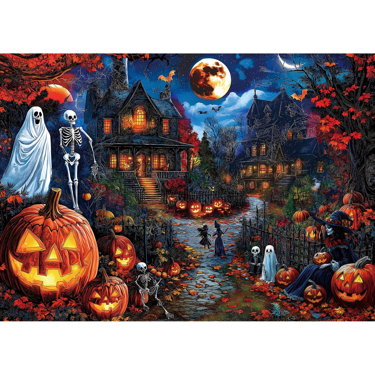 Blueforest Halloween 1000 Piece Jigsaw Puzzle for Adults - Spooky Ghosts, Skeletons, Pumpkins, Witch & Haunted House Puzzle, Challenging Fun Adult Puzzles for Relaxation, Decor & Gifts