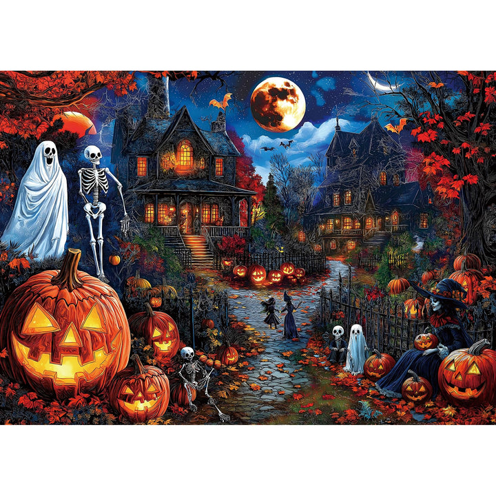 Blueforest Halloween 1000 Piece Jigsaw Puzzle for Adults - Spooky Ghosts, Skeletons, Pumpkins, Witch & Haunted House Puzzle, Challenging Fun Adult Puzzles for Relaxation, Decor & Gifts