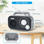 DreamSky AM FM Portable Radio Plug in Wall or Battery Operated | for Home & Outdoor, Strong Reception, Large Dial Easy to Use, Transistor Antenna, Headphone Jack, Elderly Seniors Small Gifts