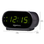 Amazon Basics Small Digital Oval Alarm Clock with LED Display, Nightlight, Snooze Function & Battery Backup, Black, 4.5 x 3.5 x 2.4 Inches