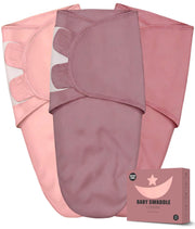 Newborn Swaddle Blanket Wrap 0-3 Months (3-Pack) - Adjustable Infant Sleep Sack, 100% Cotton Anti-Startle Soothing Sack, Soft Breathable Nursery Bedding - Dusty Rose + Pearl + Mauve