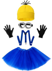 WISHTEN 5 PCS Halloween Costumes for Kids Girls,Halloween Cosplay Dress up | Halloween Costume Accessories for Girls, Goggles/Beanie/Blue Tutu Skirt/Suspenders/ Gloves,Family Themed Parties,Role Play