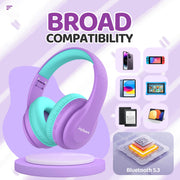 JoySpark Kids Bluetooth Headphones Over-Ear, 60Hrs, Built-in Mic-Purple | 85/94dB Volume Limited, Bluetooth 5.3, Stereo Sound, Lightweight Kids Wireless Headphones for Kids Toddler Travel School