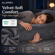 ALLOPERA U Shape Pregnancy Pillow - Full Body Maternity Pillow for Sleeping | Side Sleeper Support for Back, Belly, Hip & Leg, Pregnant Women, Removable & Washable Cover, Adjustable Fill, 57 Inch, Velvet