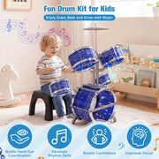 Kids Drum Set for Toddlers 1-3, 5-Piece Light Up Jazz Drum Kit with Stool | Upgraded Jazz Drum Set for Kids, Lights Musical Instrument, Beginner Kit, Birthday Christmas Gift for Boys Girls Ages 3-5 5-7