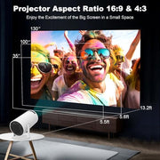 Mini Portable Projector, Support 4K 1080P with Dual-Band WIFI6 5G Wireless 5.0 Bluetooth Android 11,160 ANSI,180° Rotatable, Auto Keystone Correction, 35"-130" Screen Video Projector