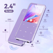 AGPTEK 64GB MP3 Player with Bluetooth, M3 2.4'' Player with Speaker | with FM Radio, Touch Buttons, Supports Up to 128GB(Purple)
