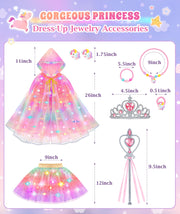 Princess Dress Up for Girls, Unicorn Light up Princess Cape Princess Dress | Costume Crown Gift for Girls 3 4 5 6 DOLNOW