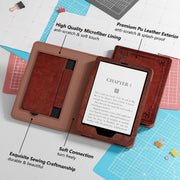 Kindle 6 Inch Case for 6" Kindle (11th Generation, 2024/2022),Vintage Brown | Lainergie Smart Lightweight Slim Durable High Quality PU Shell Cover with Stand, Hand Strap, Auto-Wake/Sleep