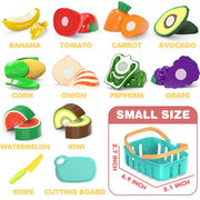 Cutting Play Food Toys for Kid, Pretend Play Kitchen Accessories, Fake Food | Shopping Storage Basket, Cutting Fruits/Vegetables, Plastic Board and Knife, Birthday Gifts/Educational Toy for Children