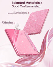 MoKo Case for 7" Kindle Paperwhite 12th Gen & Colorsoft 2024, Glitter Pink | Scratch-Proof, Sparkly Clear Back, Full Protection, Light Shell, Auto Wake/Sleep,for Kindle Paperwhite & Colorsoft 2024/2025