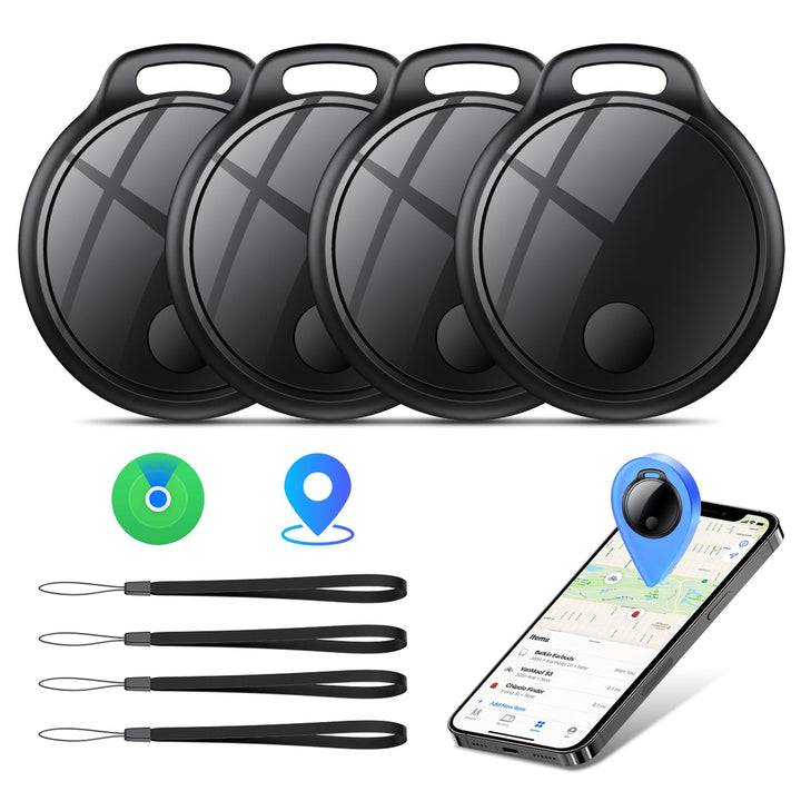 Air Tracker Tags-4 Pack: Smart Bluetooth Tracker, Compatible with Apple Find My APP (iOS Only) Replaceable Battery, IP67 Waterproof, Suitable for Luggage, Wallets, Backpacks, Keys Tracking Tag, Black