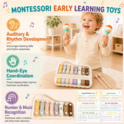LexoPals Kids'Musical Instruments Set, Montessori Toys for Toddlers | 2-in-1 Piano Xylophone & Wooden Toys Set, Neutral Preschool Educational Percussion Instruments, Birthday Gifts for Kids