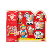 Melissa & Doug Farm Animals Jumbo Knob Wooden Peg Puzzle | 8 Jumbo Peg Pieces, Wooden Board, Farm Animal Matching, Shape Recognition, Montessori Inspired Toddler Toys for Kids, Ages 1+
